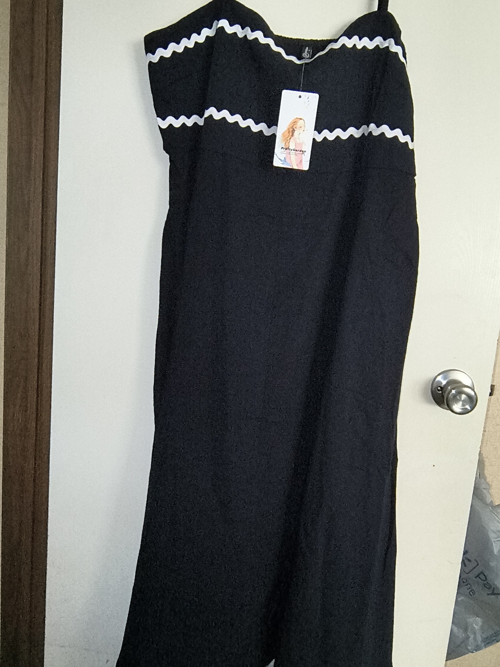 Strapless Black Maxi Dress with White Scalloped Trim